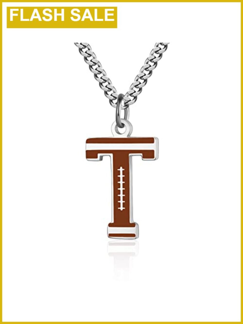 Football Initial Letter Necklace Stainless Steel Chain 22in